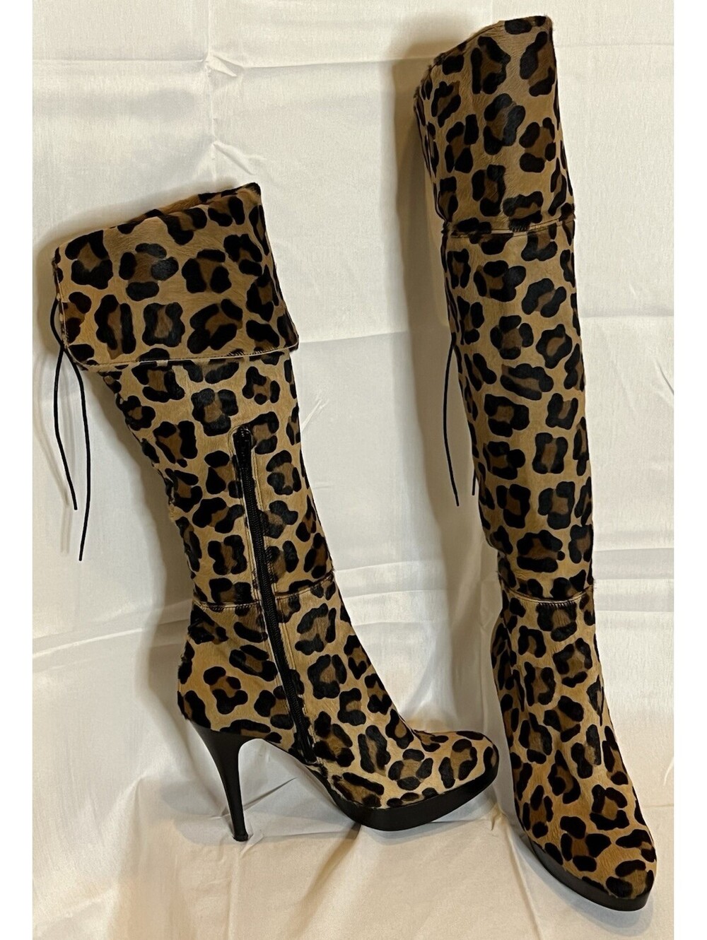 Stuart Weitzman Leopard Calf Hair Platform Knee High Boots Women’s 9.5 NWOT.